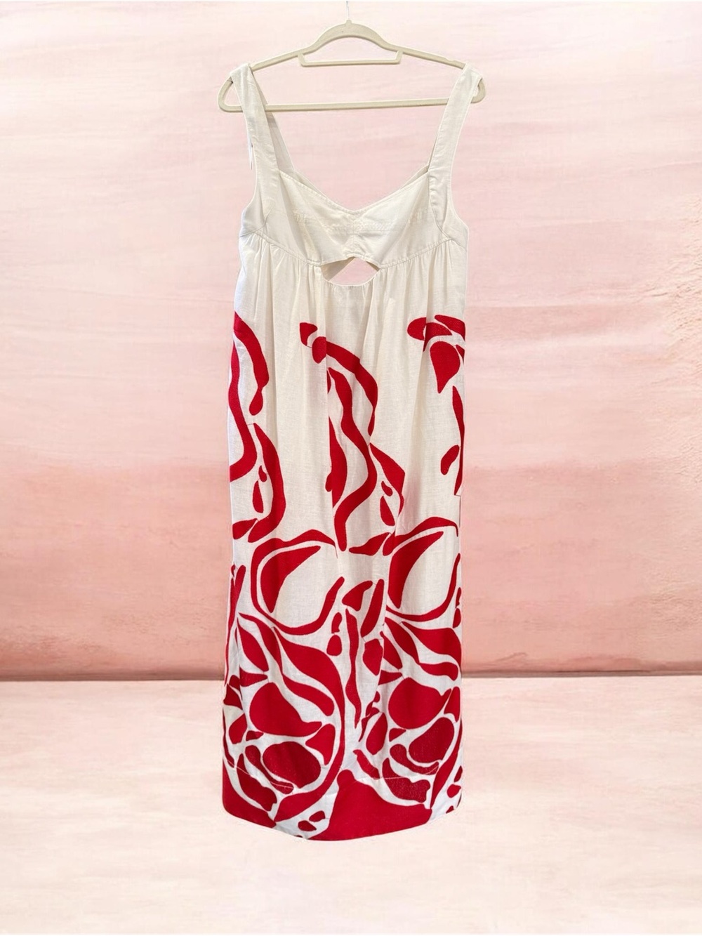 Anthropologie Maxi Dress with Bold Red Floral Motif